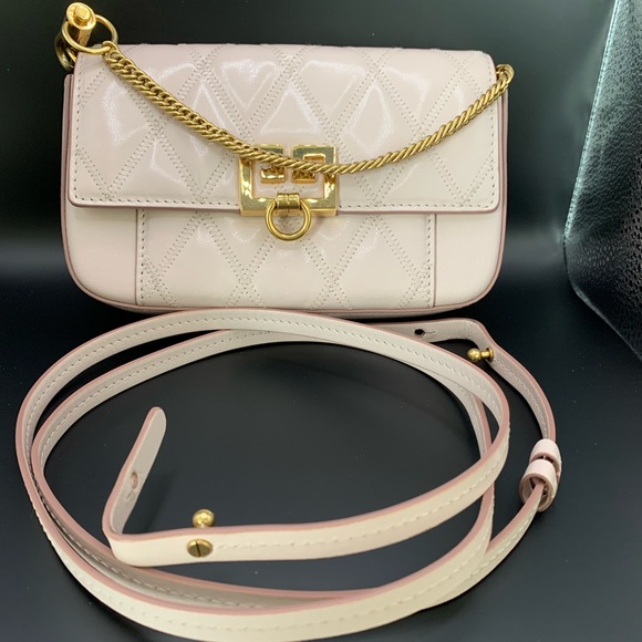 Authentic Givenchy Goatskin Quilted GV3 Mini Pocket Convertible Bag Pink - Picture 7 of 8